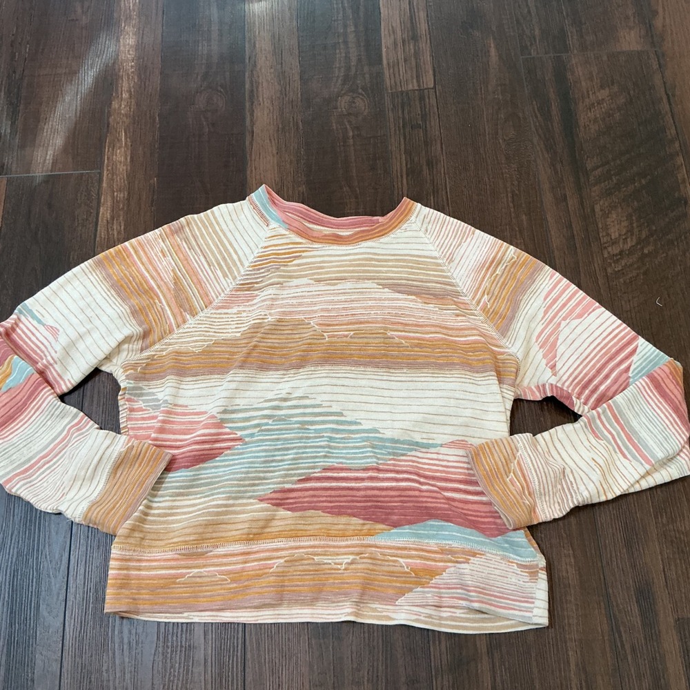 Faherty Mountain Sunset Organic Cotton Raglan Sweatshirt XS Pink Orange Desert